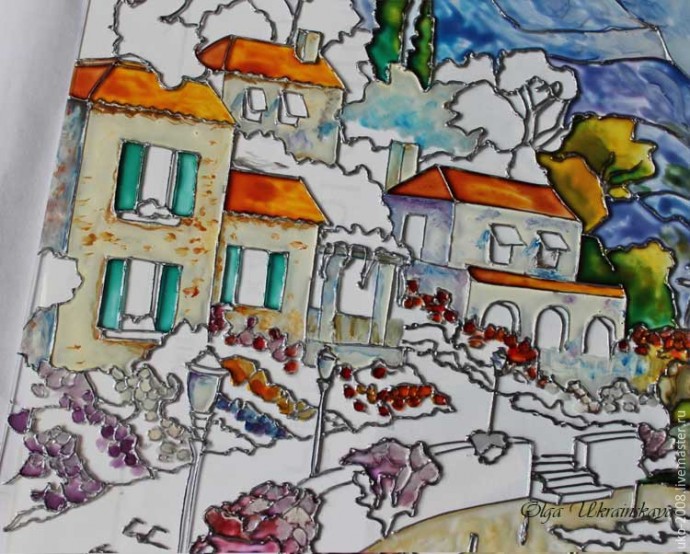 Средиземноморский пейзаж в витражной технике: часть 2