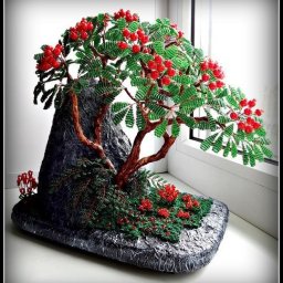 Бонсай "Рябина" из бисера и рубки