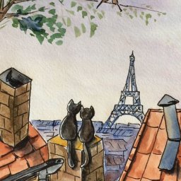 Акварельный рисунок "Романтичные котики"