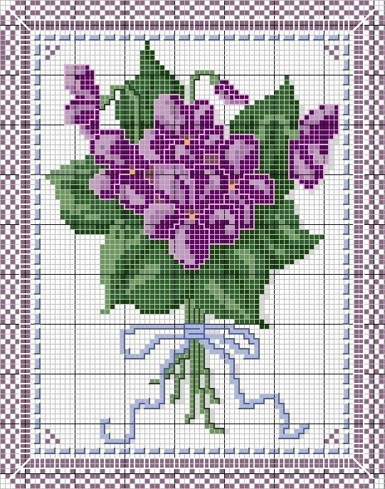 ​Вышиваем крестиком фиалки