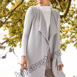 Удлиненная безрукавка-жилет спицами