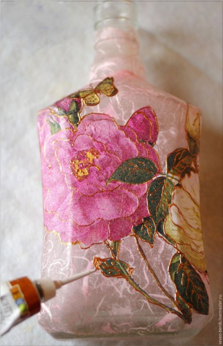 ​Декупаж с рисовой бумагой на стекле в стиле шебби-шик