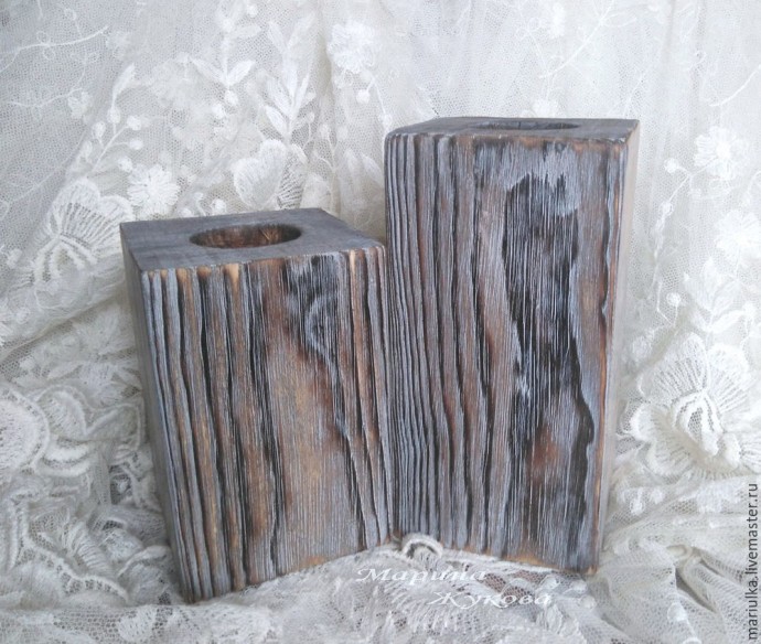 Подсвечники с обжигом, брашировкой и тонировкой водными пропитками: часть 3