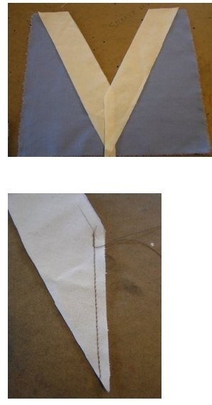 Обработка V-образного выреза обтачкой без шва и обтачкой со швом