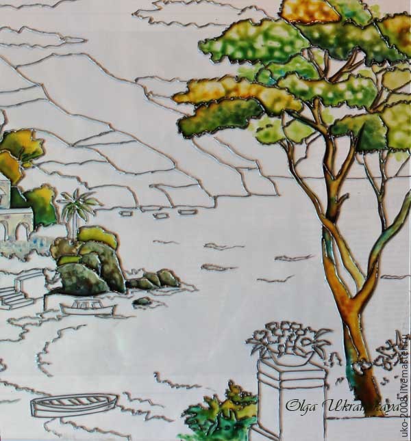 Средиземноморский пейзаж в витражной технике: часть 2