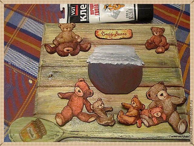 Объемный декупаж без специальных материалов: создаем панно "Ложка меда": часть 4