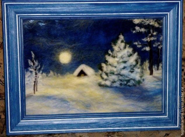 Рисуем шерстью картину "Зимняя ночь": часть 3