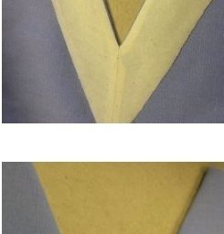 Обработка V-образного выреза обтачкой без шва и обтачкой со швом