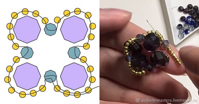 ​Новогодний шар с оплетёнными бисером кристаллами риволи: часть 5