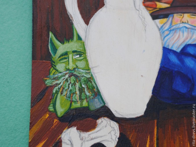 ​Рисуем акрилом добрых домашних духов на кухонной доске: часть 3