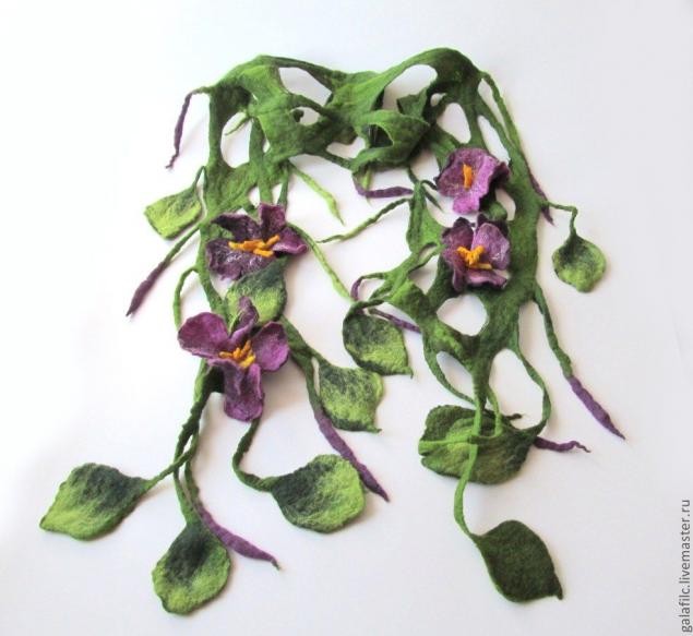 ​Валяное колье или шарф с цветами: часть 2
