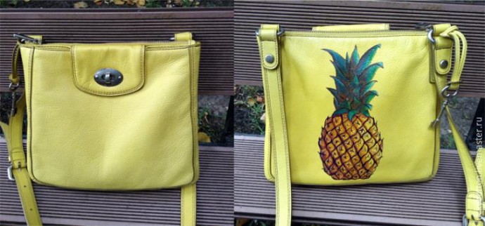 ​Роспись акриловыми красками по коже "Ананас"