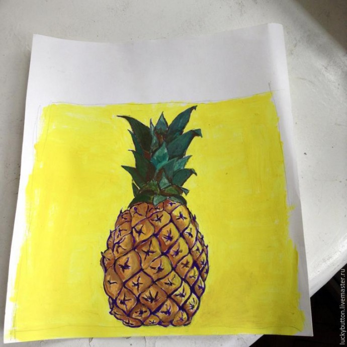 ​Роспись акриловыми красками по коже "Ананас"