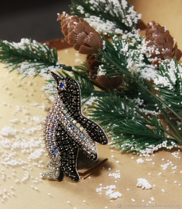 Вышиваем искрящуюся брошь "Пингвин": часть 3