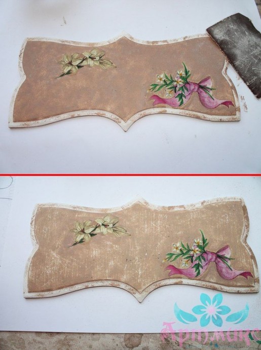 ​Процесс создания таблички "Home" в технике декупаж