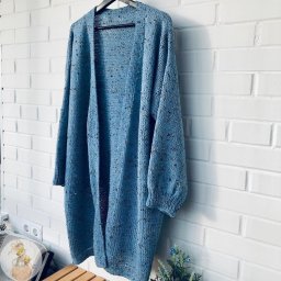 Синий кардиган спицами