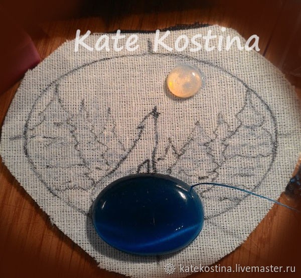 ​Кулон "Заледеневшее озеро": вышивка гладью и бисером, часть 1