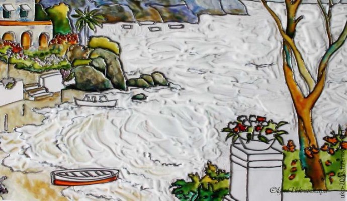 Средиземноморский пейзаж в витражной технике: часть 2