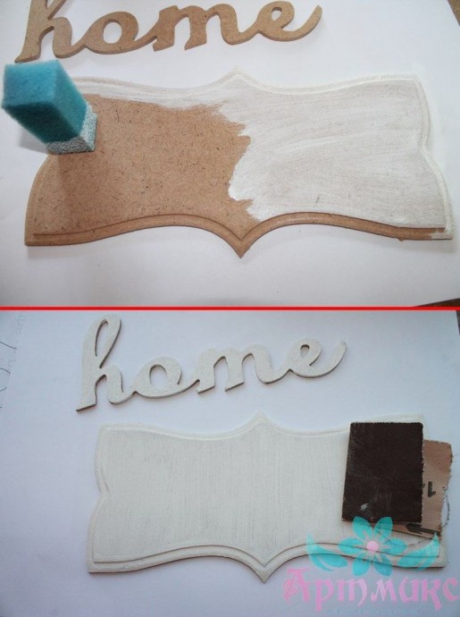 ​Процесс создания таблички "Home" в технике декупаж