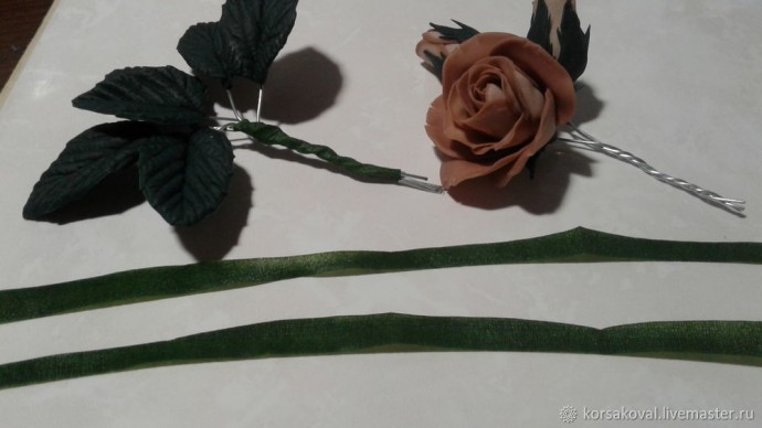 ​Создаем брошь "Букет двухцветных роз": часть 4