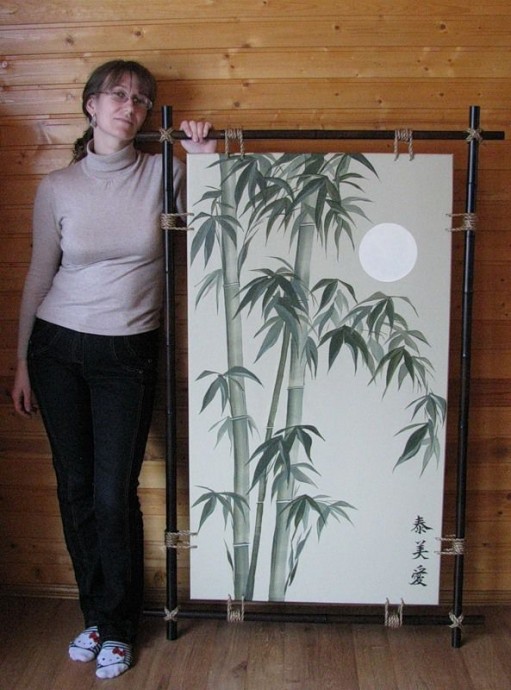 ​Панно в этническом стиле "Луна и бамбук": часть 1