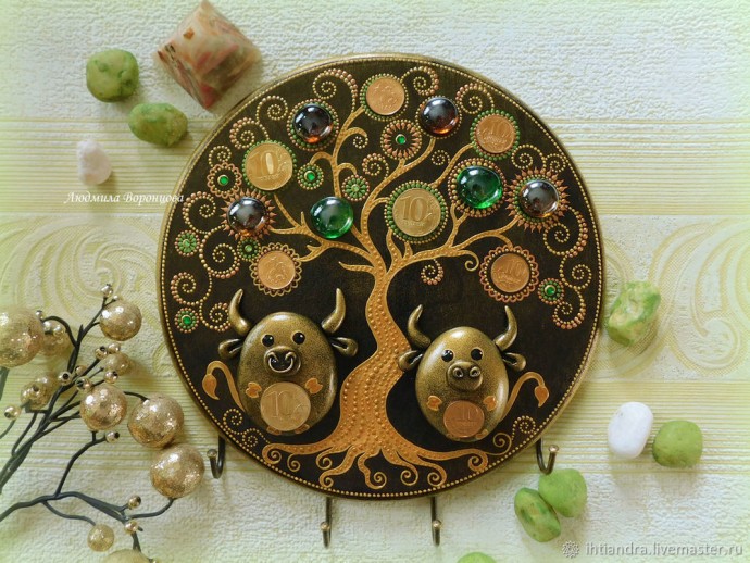 ​Создаём ключницу "Бычки и дерево изобилия": часть 2