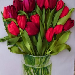 Как легко вышить букет тюльпанов лентами