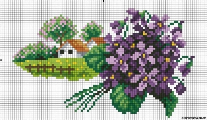 ​Вышиваем крестиком фиалки