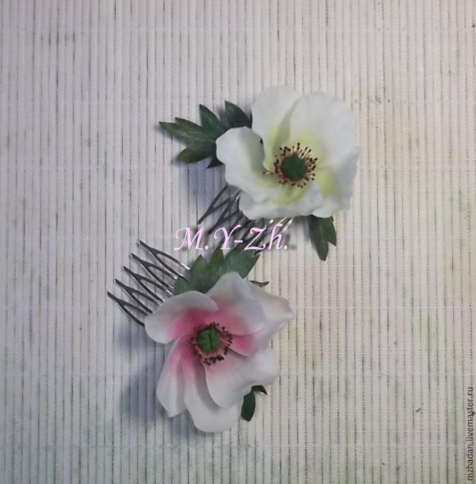 Лепим из полимерной глины гребень для волос с цветком мака: часть 3