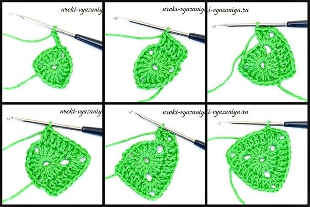 ​Треугольники крючком по кругу, схема вязания: мастер-класс