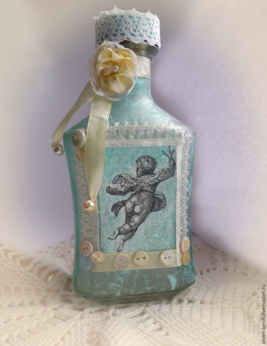 ​Декупаж с рисовой бумагой на стекле в стиле шебби-шик