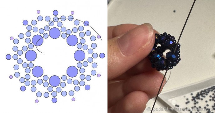 ​Новогодний шар с оплетёнными бисером кристаллами риволи: часть 2