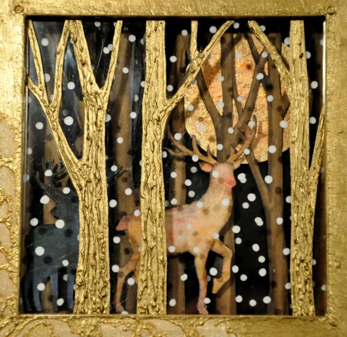 Декор шкатулки с двойной крышкой "Золотой волшебный лес": часть 2