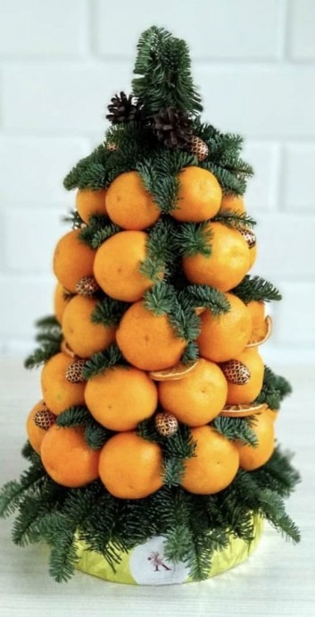 Делаем новогоднюю елочку из мандаринок Делаем новогоднюю елочку из мандаринок