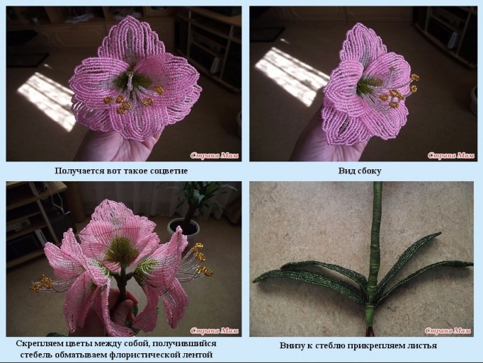 Амариллис из бисера и рубки