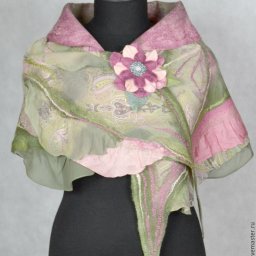 Валяный шарф с шелковыми оборками: часть 2