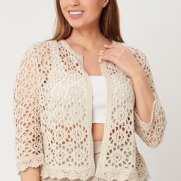 ​Летний кардиган с очень интересным узором: имитация вязания крючком