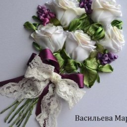 Букет с розами: вышиваем лентами, часть 1