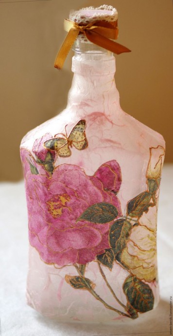 ​Декупаж с рисовой бумагой на стекле в стиле шебби-шик