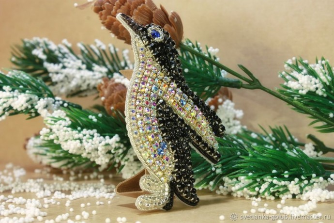 Вышиваем искрящуюся брошь "Пингвин": часть 3