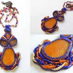 Вышиваем кулон с плетеными элементами