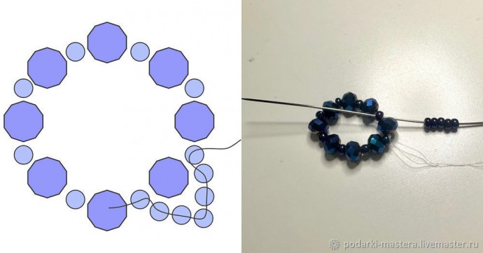 ​Новогодний шар с оплетёнными бисером кристаллами риволи: часть 1