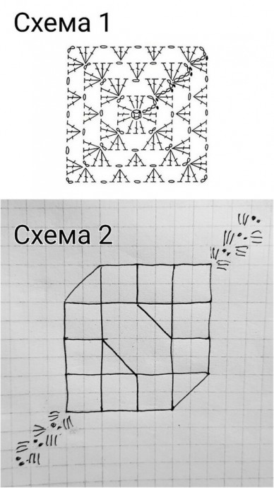 Пуловер с треугольным низом из мотивов Пуловер с треугольным низом из мотивов
