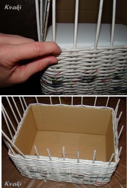 Плетение из газет. Как крутить трубочки и оплетать коробку.