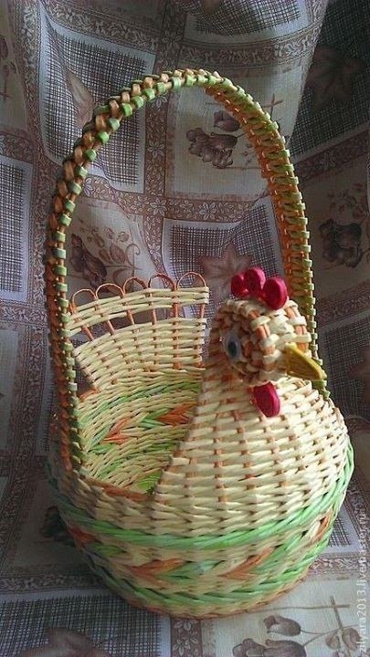 Пасхальные корзинки из газетных трубочек