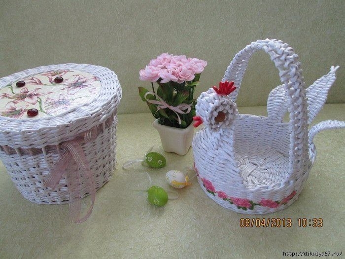 Пасхальные корзинки из газетных трубочек