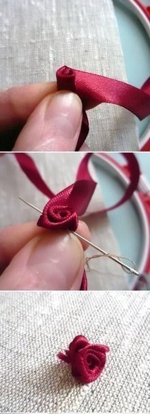 Вышиваем объемную розу лентами