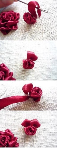 Вышиваем объемную розу лентами