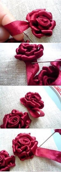Вышиваем объемную розу лентами