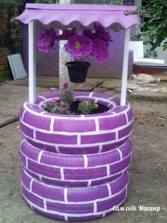 Клумбы и цветники из шин своими руками